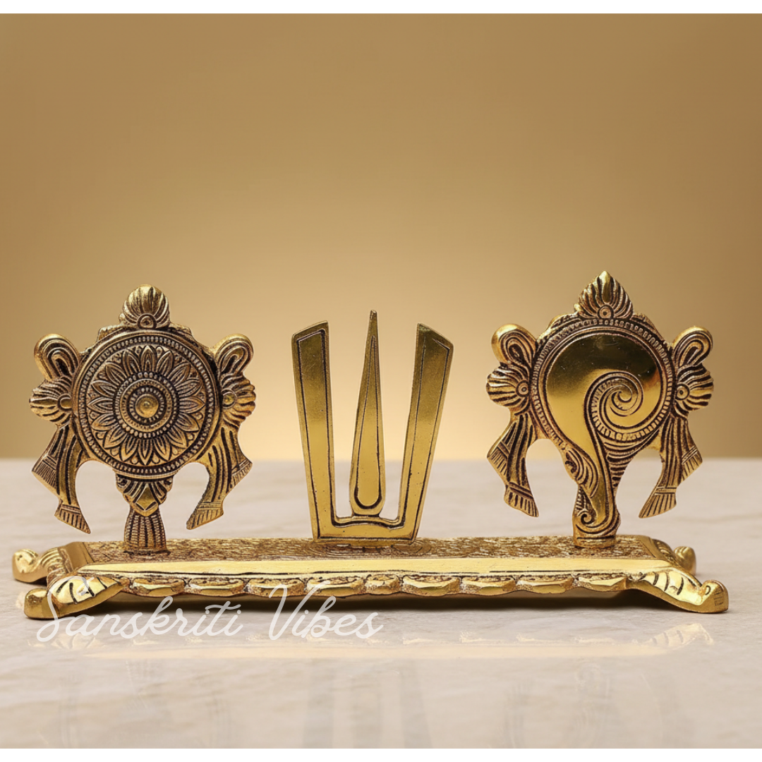 Tirupati Balaji Yantra with Shankh Chakra Tilak Namah | Gold-Plated Antique Metal Symbol for Home & Office Table Decoration