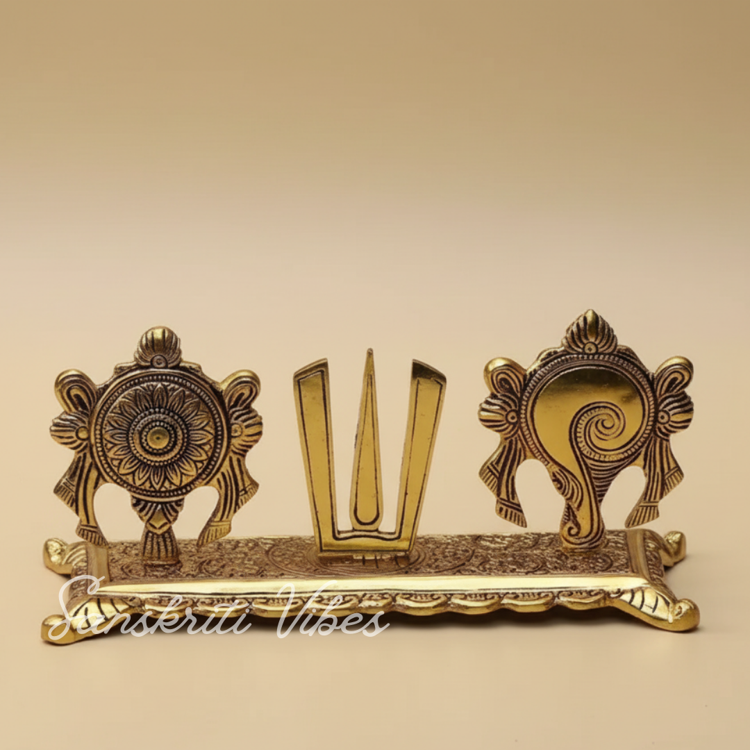 Tirupati Balaji Yantra with Shankh Chakra Tilak Namah | Gold-Plated Antique Metal Symbol for Home & Office Table Decoration