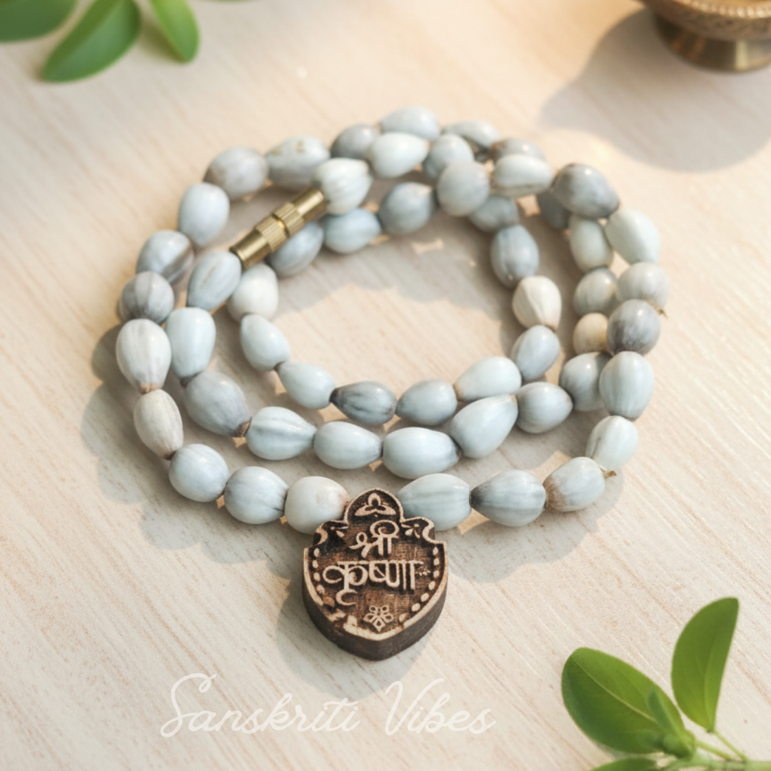 Krishna Pyari Vaijanti Beads Mala with Tulsi Locket for Neck Spiritual Mala for Shri Krishna Devotees 20 Inch