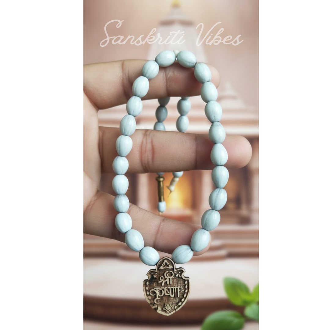 Krishna Pyari Vaijanti Beads Mala with Tulsi Locket for Neck Spiritual Mala for Shri Krishna Devotees 20 Inch