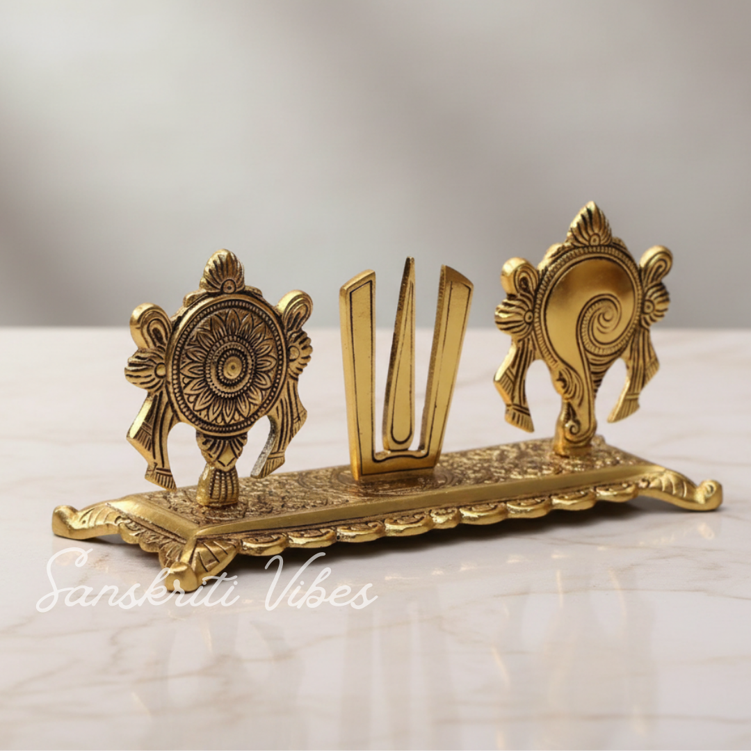Tirupati Balaji Yantra with Shankh Chakra Tilak Namah | Gold-Plated Antique Metal Symbol for Home & Office Table Decoration