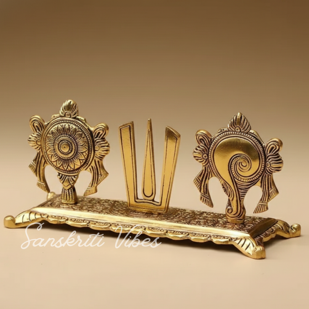 Tirupati Balaji Yantra with Shankh Chakra Tilak Namah | Gold-Plated Antique Metal Symbol for Home & Office Table Decoration