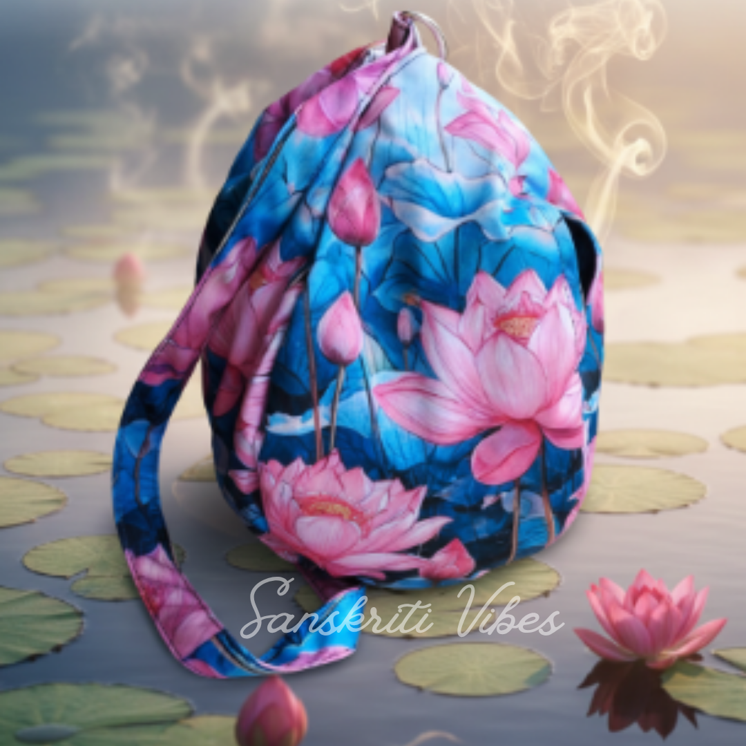 Lotus Printed Digital Japa Jholi Bag Three-Side Printed Cotton Bag Premium Electronic Mantra Counting Bag
