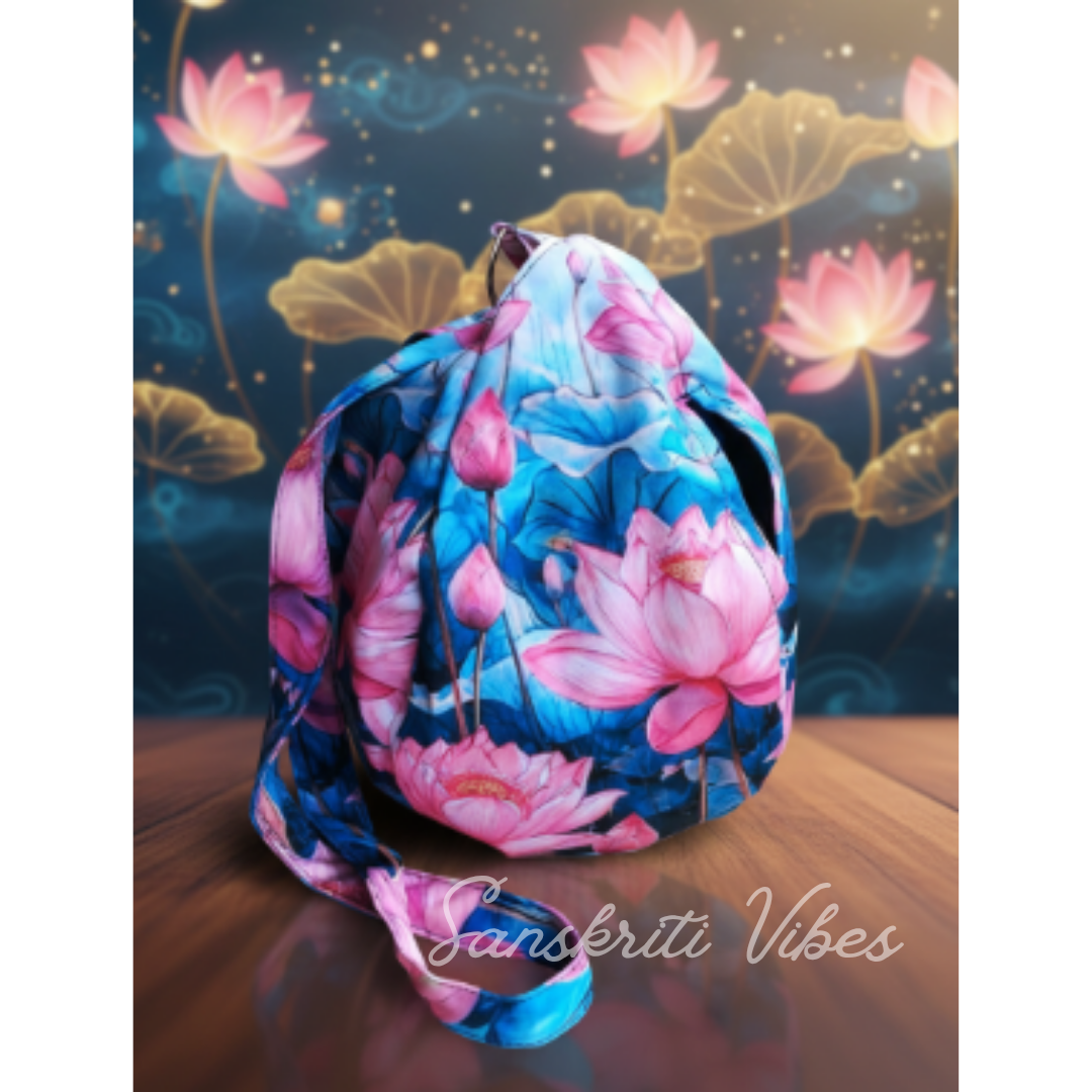 Lotus Printed Digital Japa Jholi Bag Three-Side Printed Cotton Bag Premium Electronic Mantra Counting Bag