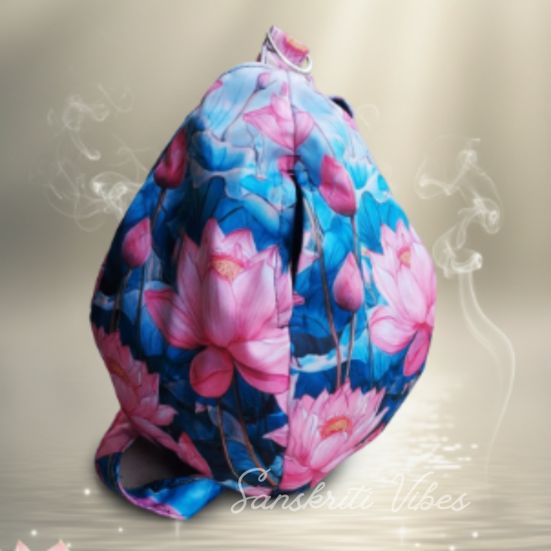 Lotus Printed Digital Japa Jholi Bag Three-Side Printed Cotton Bag Premium Electronic Mantra Counting Bag