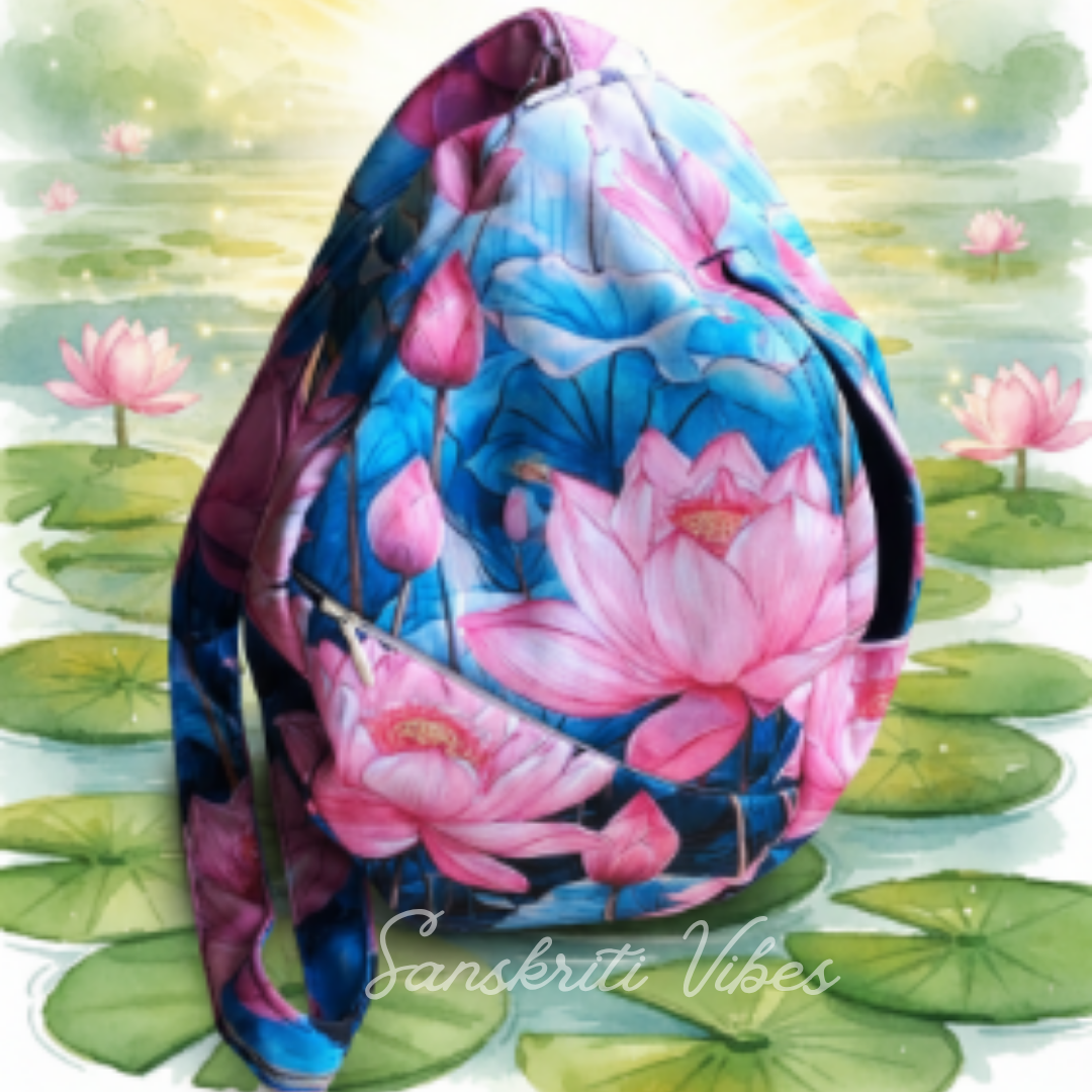 Lotus Printed Digital Japa Jholi Bag Three-Side Printed Cotton Bag Premium Electronic Mantra Counting Bag