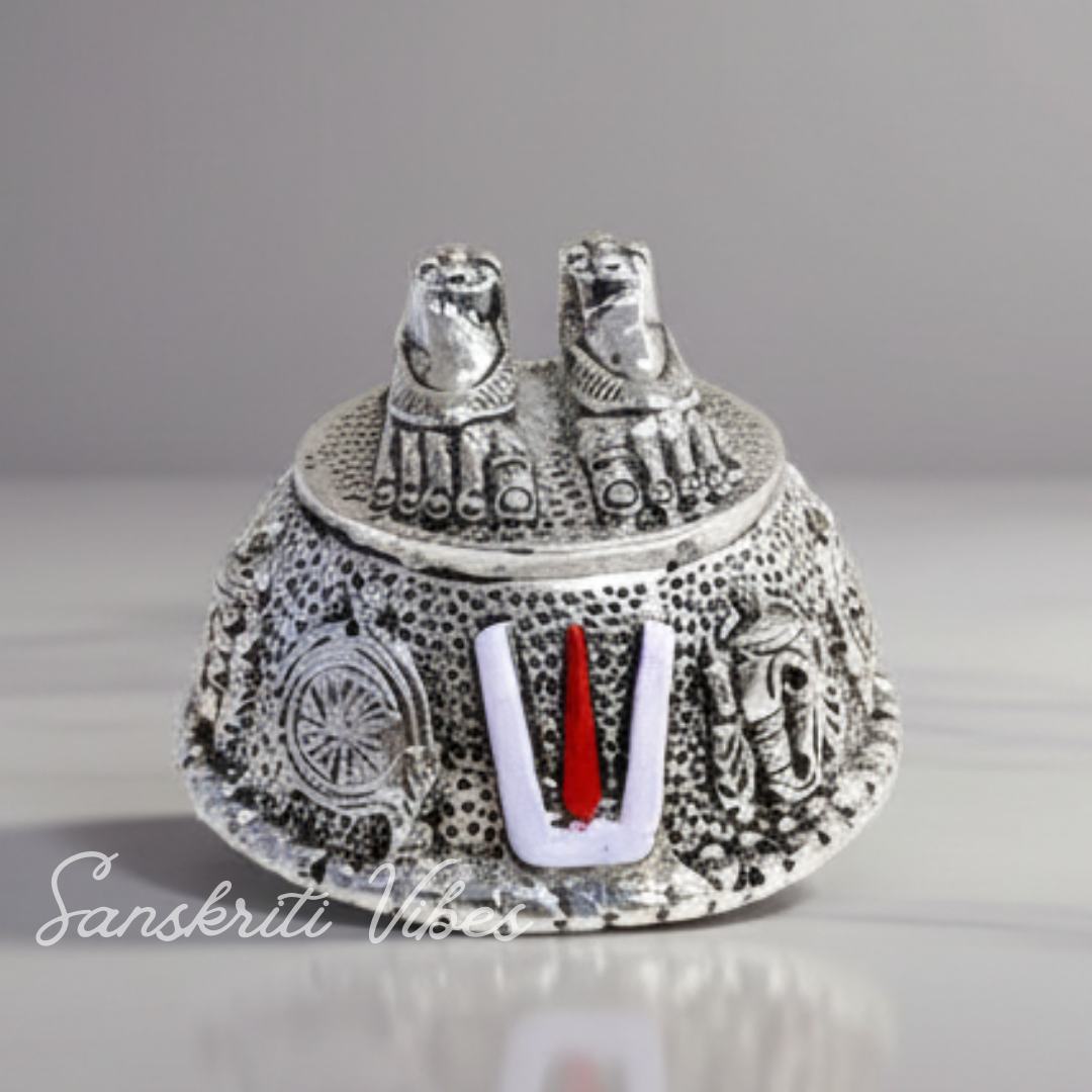 Tirupati Balaji Vishnu Charan Paduka Silver-Plated | Venkateswara Swami Shankh Chakra Tilak Namah Symbol for Home Temple & Car Dashboard