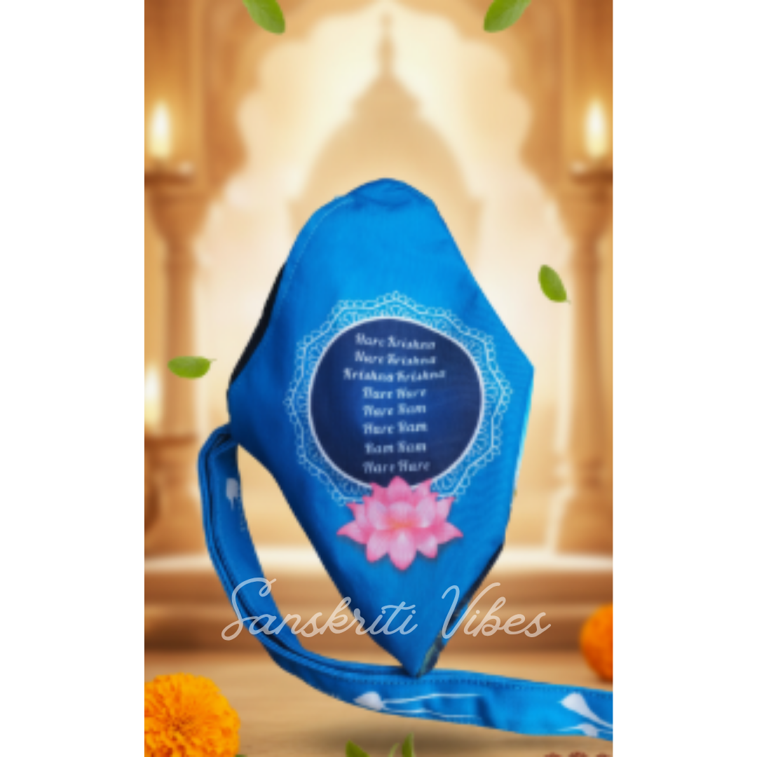 Three-Side Printed Gau Sewa Govinda Seva Japa Bag – Digital Printed Cotton Bead Bag in Blue - Retail Maharaj