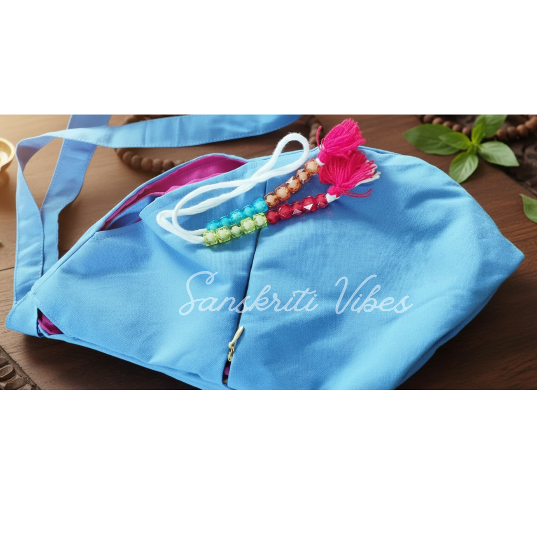Light Blue Extra Big Size Japa Jholi Bag for Big Japa Mala – Cotton Bead Bag in Large - Retail Maharaj
