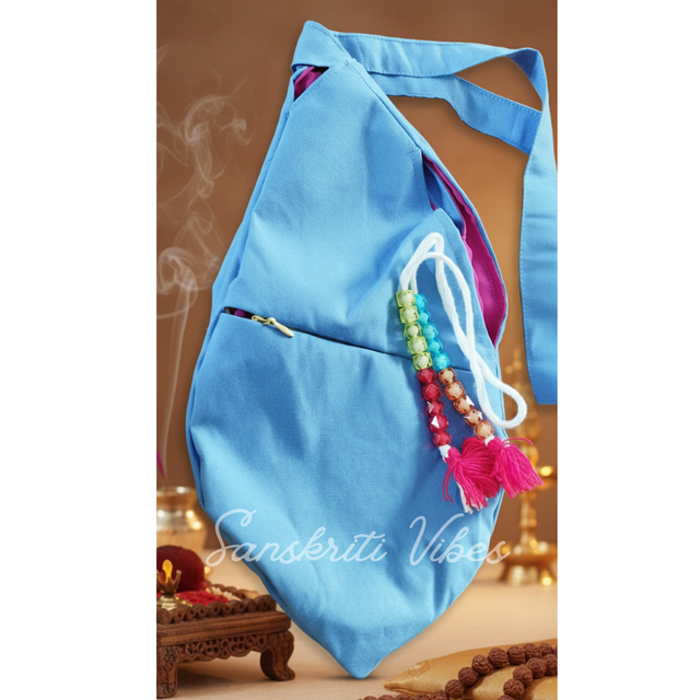 Light Blue Extra Big Size Japa Jholi Bag for Big Japa Mala – Cotton Bead Bag in Large - Retail Maharaj