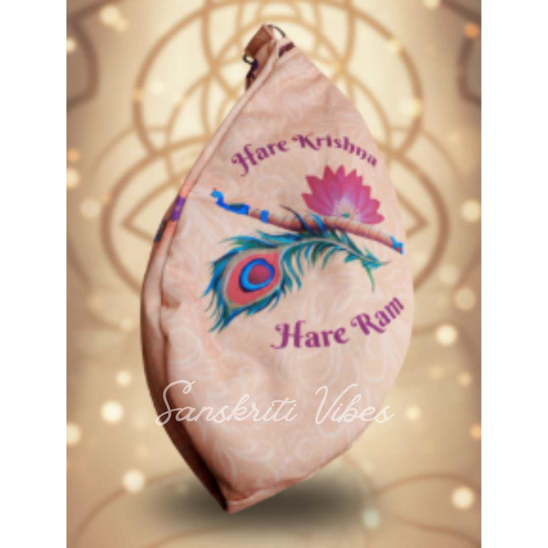 Hare Krishna Hare Ram Jholi Bead Bag – Three-Sided Digital Printed Premium Bag for Spiritual Practices - Retail Maharaj