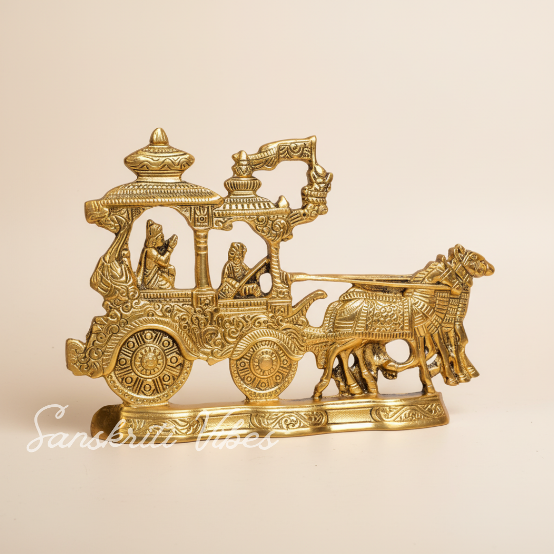 Lord Krishna and Arjun Rath Chariot with Two Horses – Metal Decorative Showpiece for Home Temple & Pooja by Sanskriti Vibes | Glossy Finish