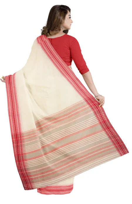 Begumpuri Cotton Saree – White and Red - Retail Maharaj