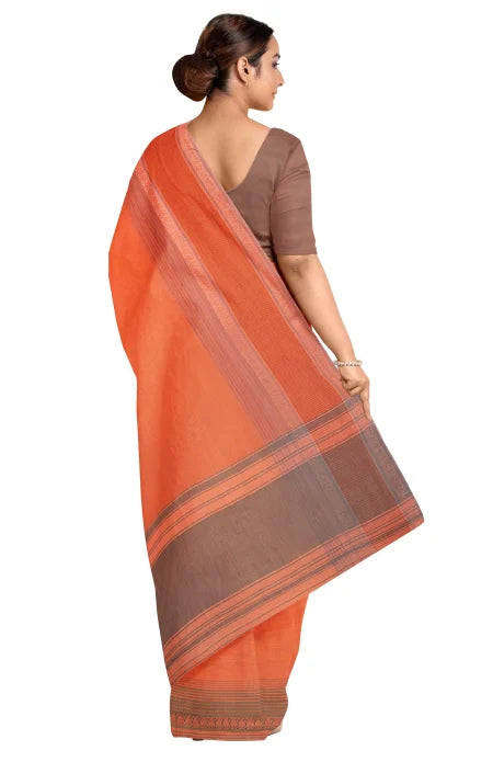 Handwoven Dhaniakhali Cotton Saree – Apricot - Retail Maharaj