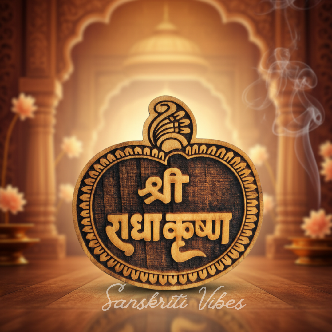 Shri Radha Krishna Naam Sewa Wooden Idol Set for Home Temple – Handcrafted Kadam, Neem & Tamal Wood