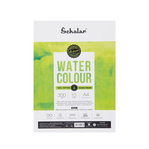 Scholar 100 Percent Cotton Rough Pressed Watercolour Paper Loose Sheets 300 GSM Artist Grade - Retail Maharaj