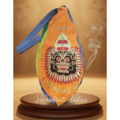 Narsimha Lord Chand Bead Bag in Cotton Fabric – Embroidered Japa Bag for Spiritual Practices - Retail Maharaj