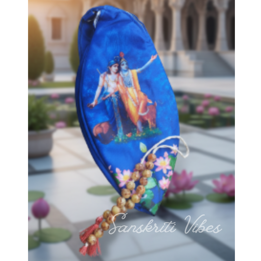 Radha Krishna Japa Jholi Bead Bag – Three-Sided Printed Premium Cotton Bag - Retail Maharaj