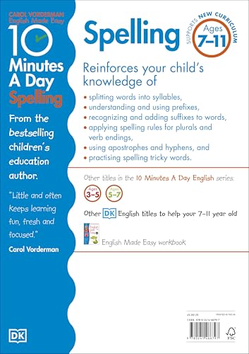 10 Minutes A Day Spelling, Ages 7-11 (Key Stage 2): Supports the National Curriculum, Helps Develop Strong English Skills - Retail Maharaj