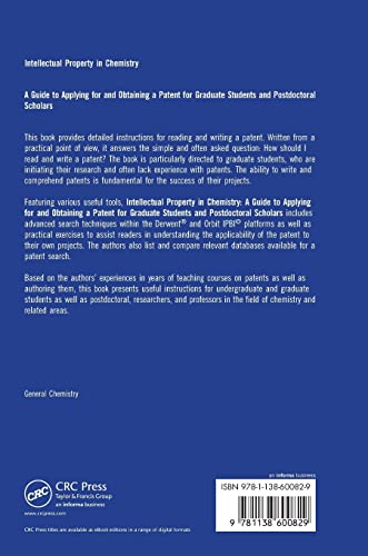 Intellectual Property in Chemistry: A Guide to Applying for and Obtaining a Patent for Graduate Students and Postdoctoral Scholars - Retail Maharaj