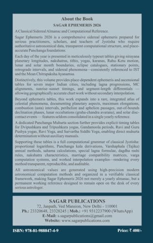 Sagar Ephemeris 2026 | Sidereal Calculations with Panchanga, Muhurtha & Other Formulae - Retail Maharaj