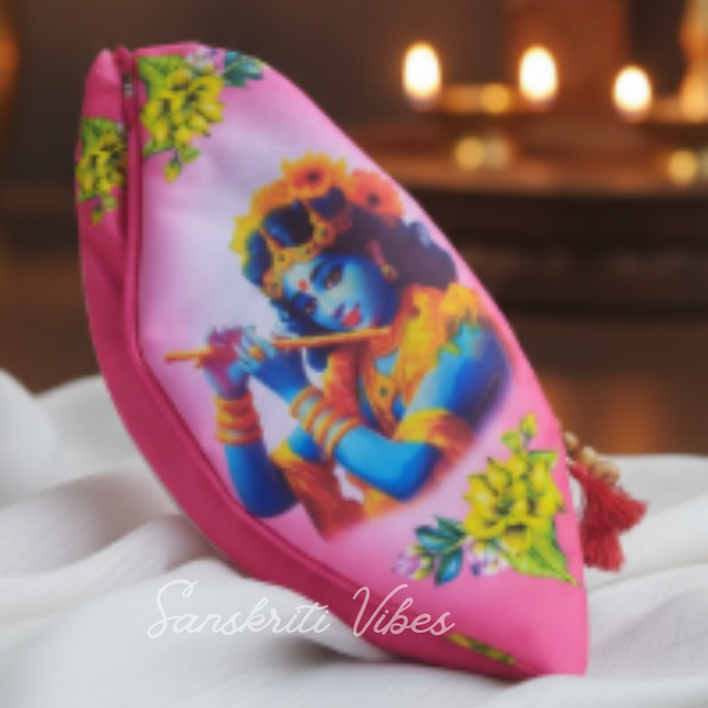 Krishna Japa Jholi Bead Bag – Three-Sided Printed Premium Cotton-Polyester Bag - Retail Maharaj