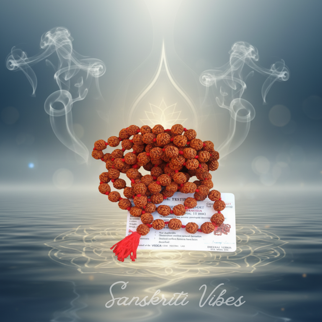 Rudraksha Japa Mala 108 Beads with One Guru Bead Lab Certified Spiritual Meditation Mala