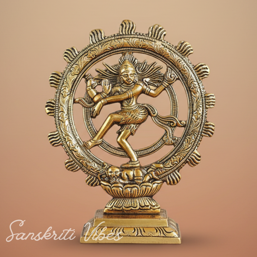 Lord Shiva Nataraj Dancing Statue Gold Aluminium Shiv Idol for Home Mandir Temple Puja Spiritual Vastu Decor 20 cm Handcrafted