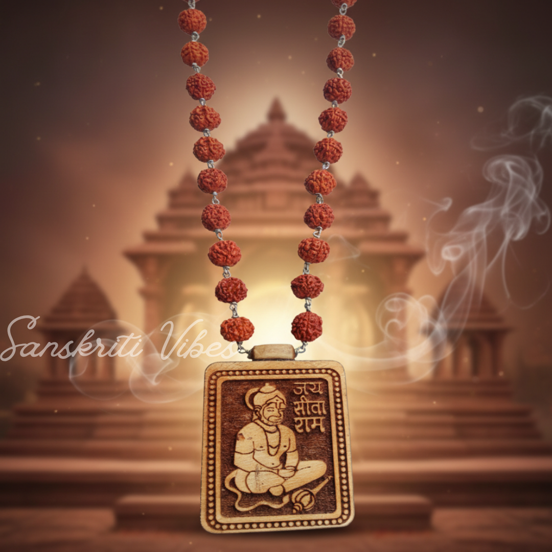 Hanuman Ji Locket with Natural 5 Mukhi Rudraksha Mala for Men and Women Spiritual Protection Necklace for Puja Meditation and Daily Wear - Retail Maharaj