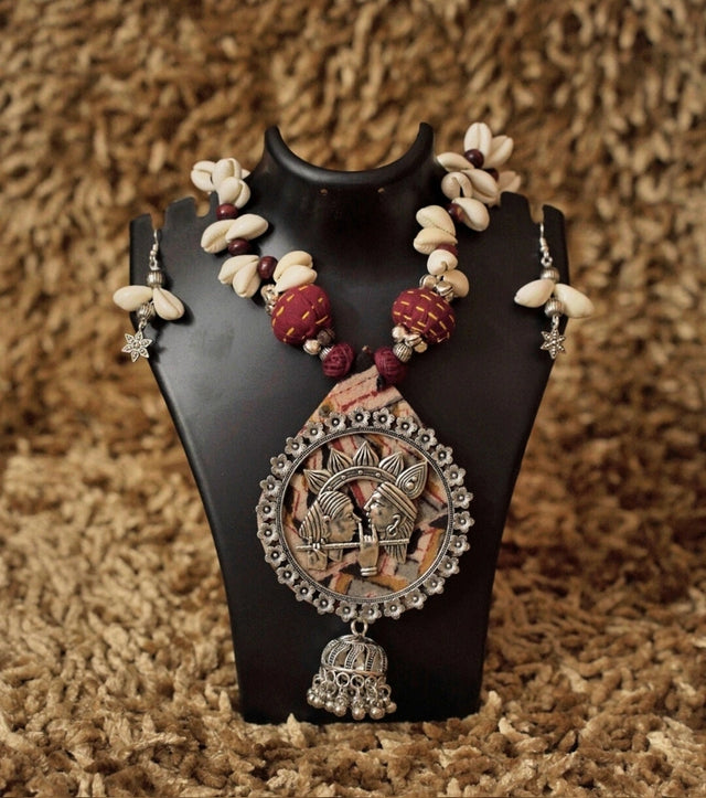 Tribal Fusion Shell Necklace – Handcrafted Statement Jewellery | Ethnic Cowrie Shell Pendant Necklace - Retail Maharaj
