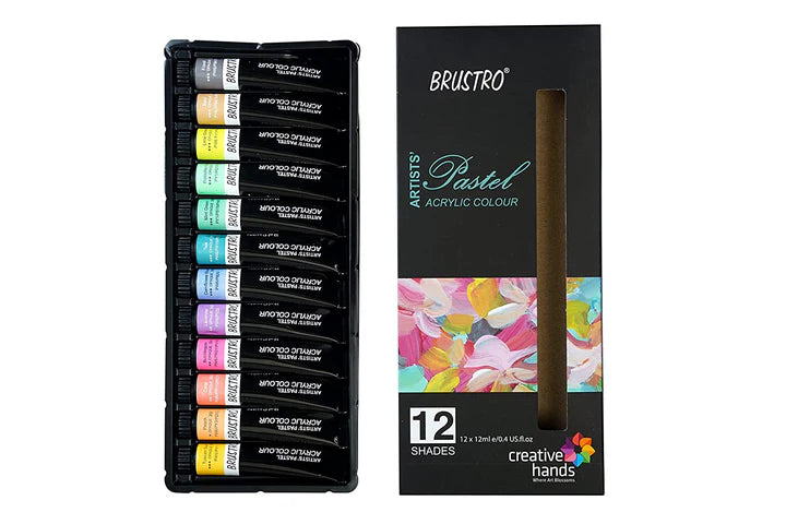 Brustro Artists Acrylic Pastel Colour Paint Set 12 Colours 12ml Tubes - Retail Maharaj