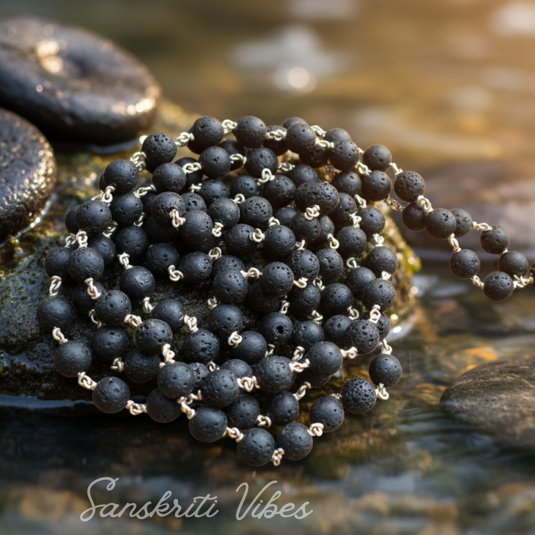 108+1 Beads Krishna Sphatik Mala Krishna Shaligram Mala in Silver Wire for Men and Women Spiritual Healing and Meditation