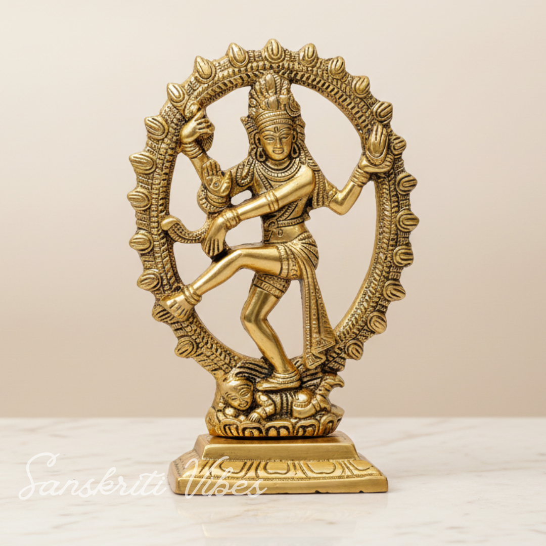 Metal Shiva Nataraj Idol Gold Plated Dancing Shiva Statue for Home Decor Mandir Puja Meditation Vastu Showpiece 19 cm