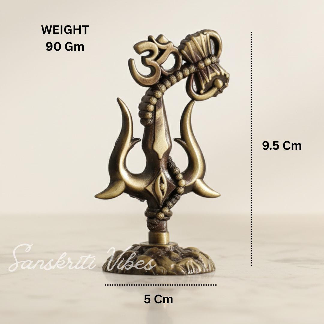 Metal Shiv Shakti Trishul with Damru Om Rudraksha Symbol Statue for Home Decor Puja Mandir Temple Vastu Spiritual Showpiece 9.5 cm