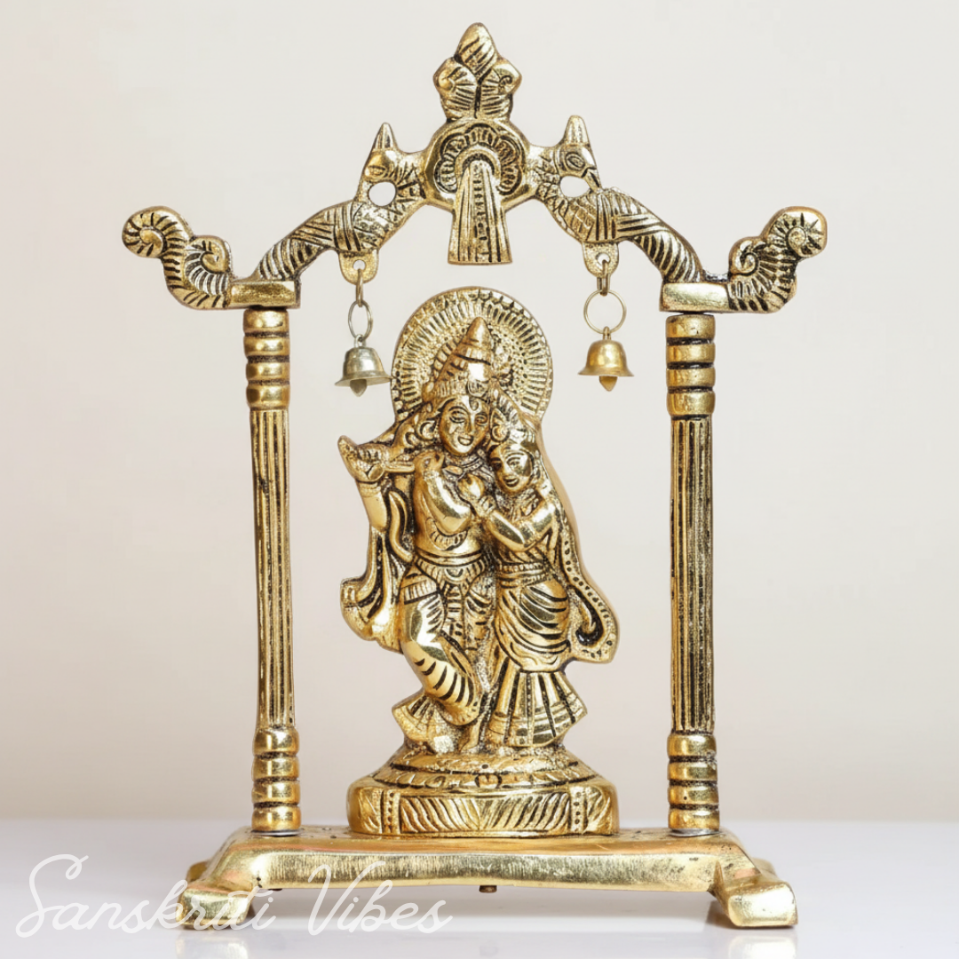 Metal Radha Krishna Statue / Murti – 20 cm Decorative Showpiece for Pooja & Home Decor by Sanskriti Vibes | Glossy Finish