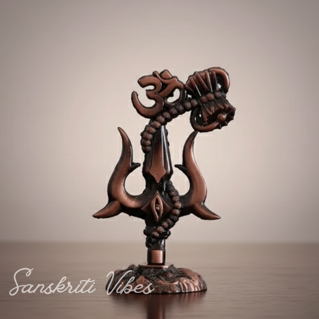 Metal Shiv Shakti Om Trishul Damru Rudraksha Symbol Idol Statue for Home Decor Mandir Temple Puja Vastu Showpiece Antique Finish 9.5 cm