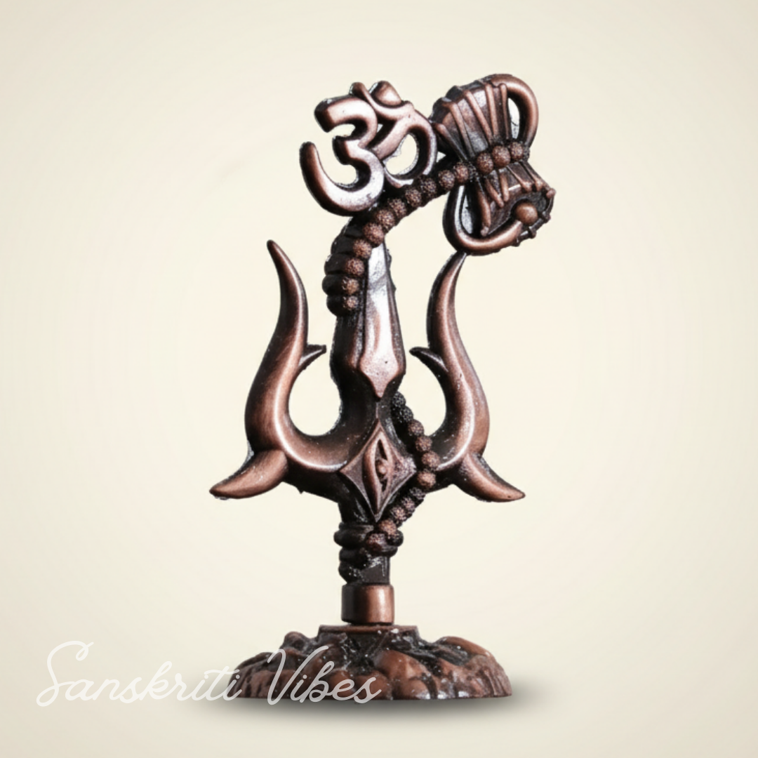 Metal Shiv Shakti Om Trishul Damru Rudraksha Symbol Idol Statue for Home Decor Mandir Temple Puja Vastu Showpiece Antique Finish 9.5 cm