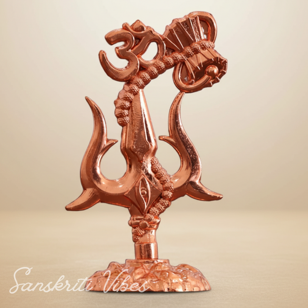 Metal Shiv Shakti Om Trishul Damru Rudraksha Symbol Idol Statue for Home Decor Mandir Temple Puja Meditation Vastu Showpiece Copper Finish 9.5 cm