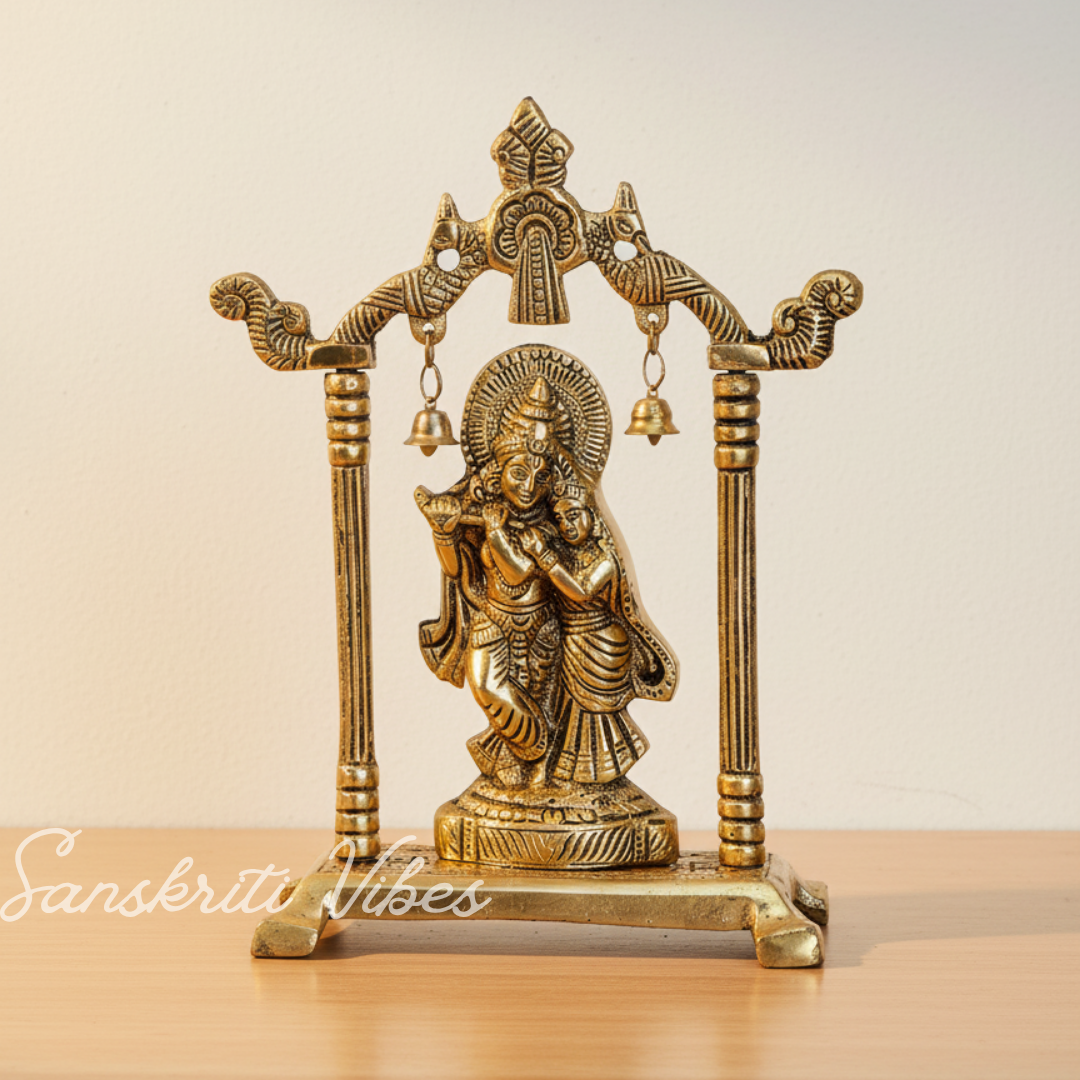 Metal Radha Krishna Statue / Murti – 20 cm Decorative Showpiece for Pooja & Home Decor by Sanskriti Vibes | Glossy Finish