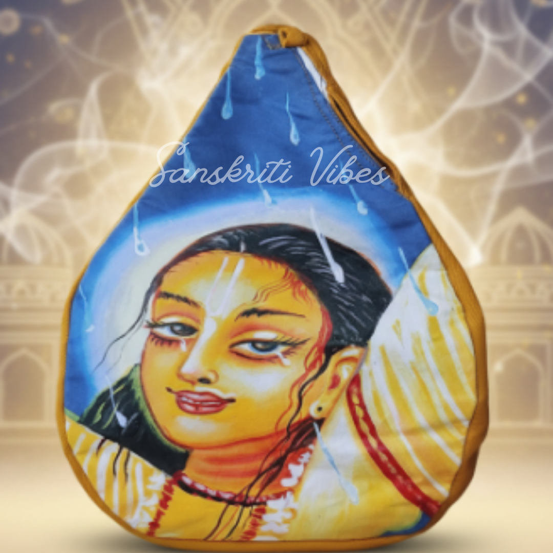 Shri Chaitanya Mahaprabhu Hand Printed Japa Bag | Cotton Chanting Bag with Japa Mala & Sakshi Mala | Shri Krishna Devotional Accessory