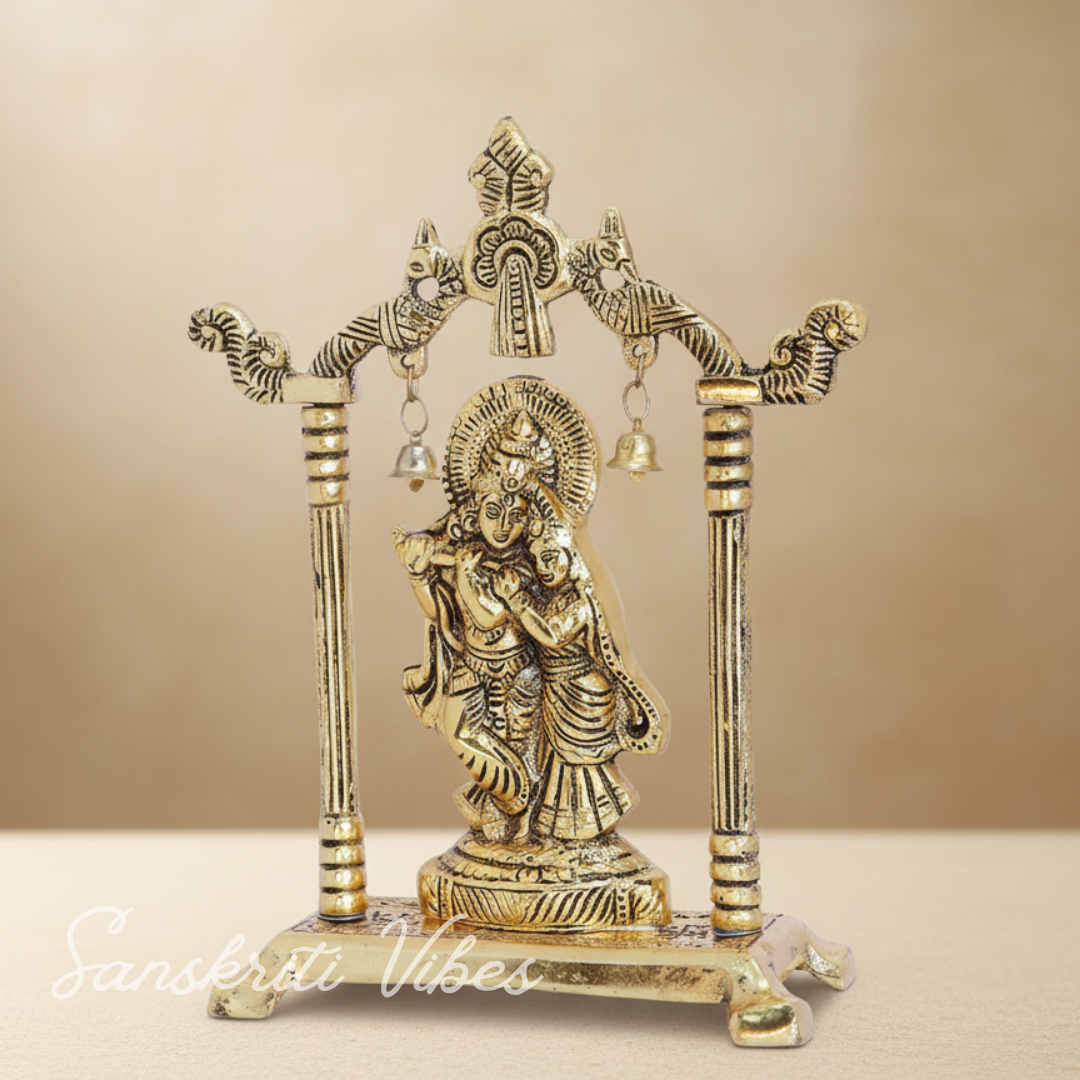Metal Radha Krishna Statue / Murti – 20 cm Decorative Showpiece for Pooja & Home Decor by Sanskriti Vibes | Glossy Finish