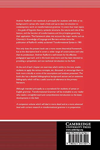 Transformational Grammar: A First Course (Cambridge Textbooks in Linguistics)