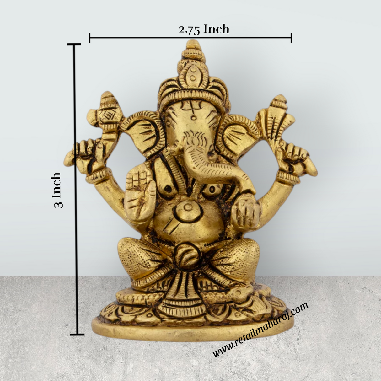 Ganesh Murti - 3 x 2.75 Inches | Antique Brass Idol/ Vinayaka Statue/ Sitting Ganpati Murti for Pooja/ 350 Gms - Retail Maharaj