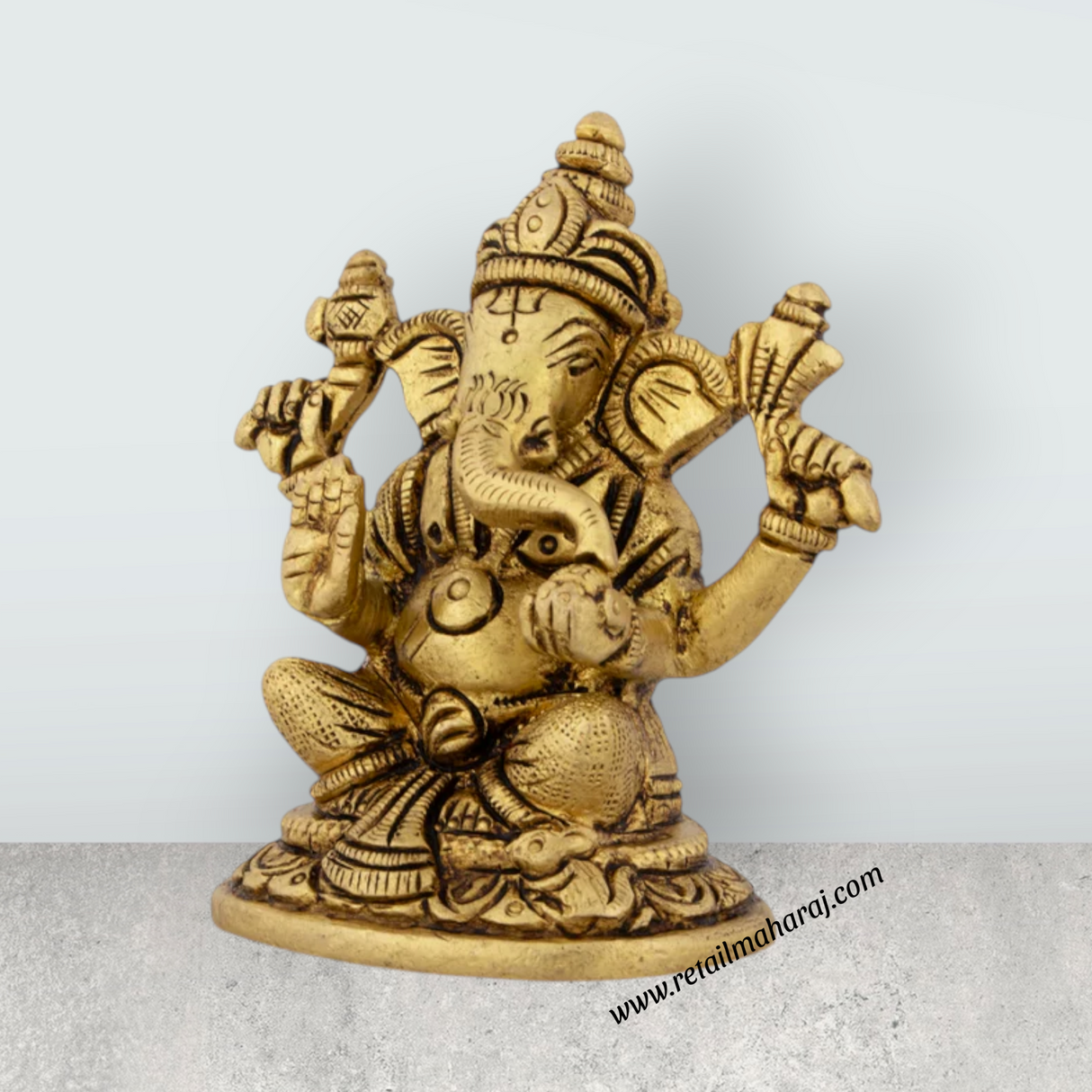 Ganesh Murti - 3 x 2.75 Inches | Antique Brass Idol/ Vinayaka Statue/ Sitting Ganpati Murti for Pooja/ 350 Gms - Retail Maharaj