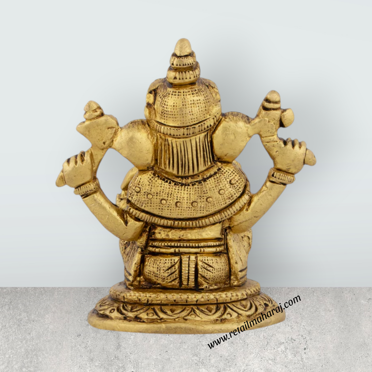 Ganesh Murti - 3 x 2.75 Inches | Antique Brass Idol/ Vinayaka Statue/ Sitting Ganpati Murti for Pooja/ 350 Gms - Retail Maharaj