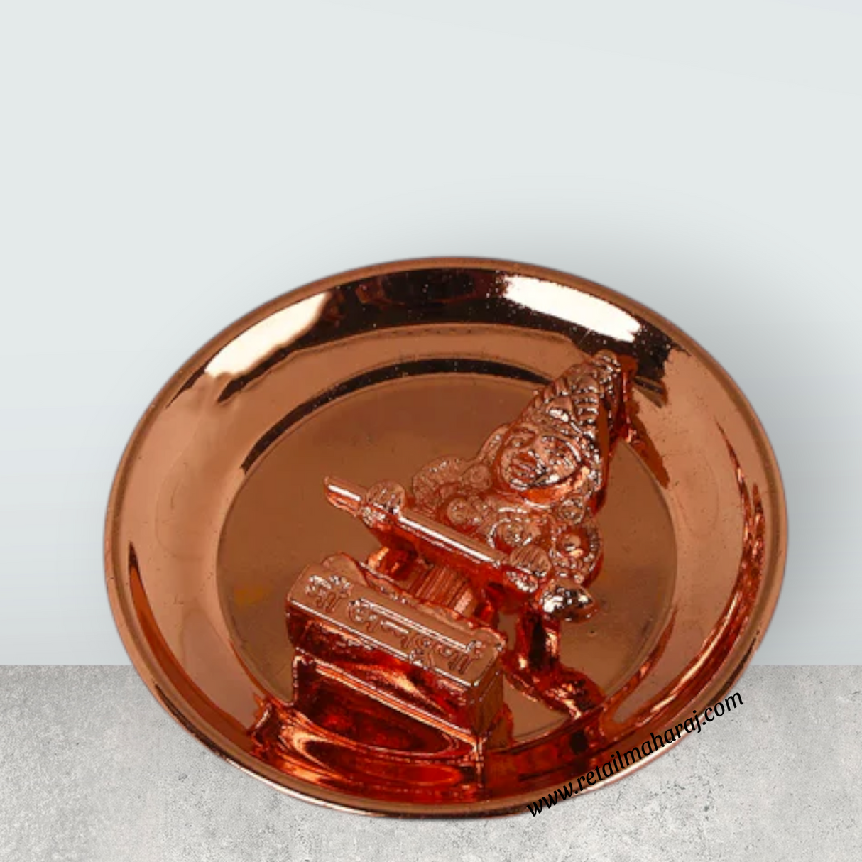 Copper Plate with Annapoorani Statue - 2 Inches | Annapurna Devi Murti for Pooja/ 40 Gms Approx - Retail Maharaj