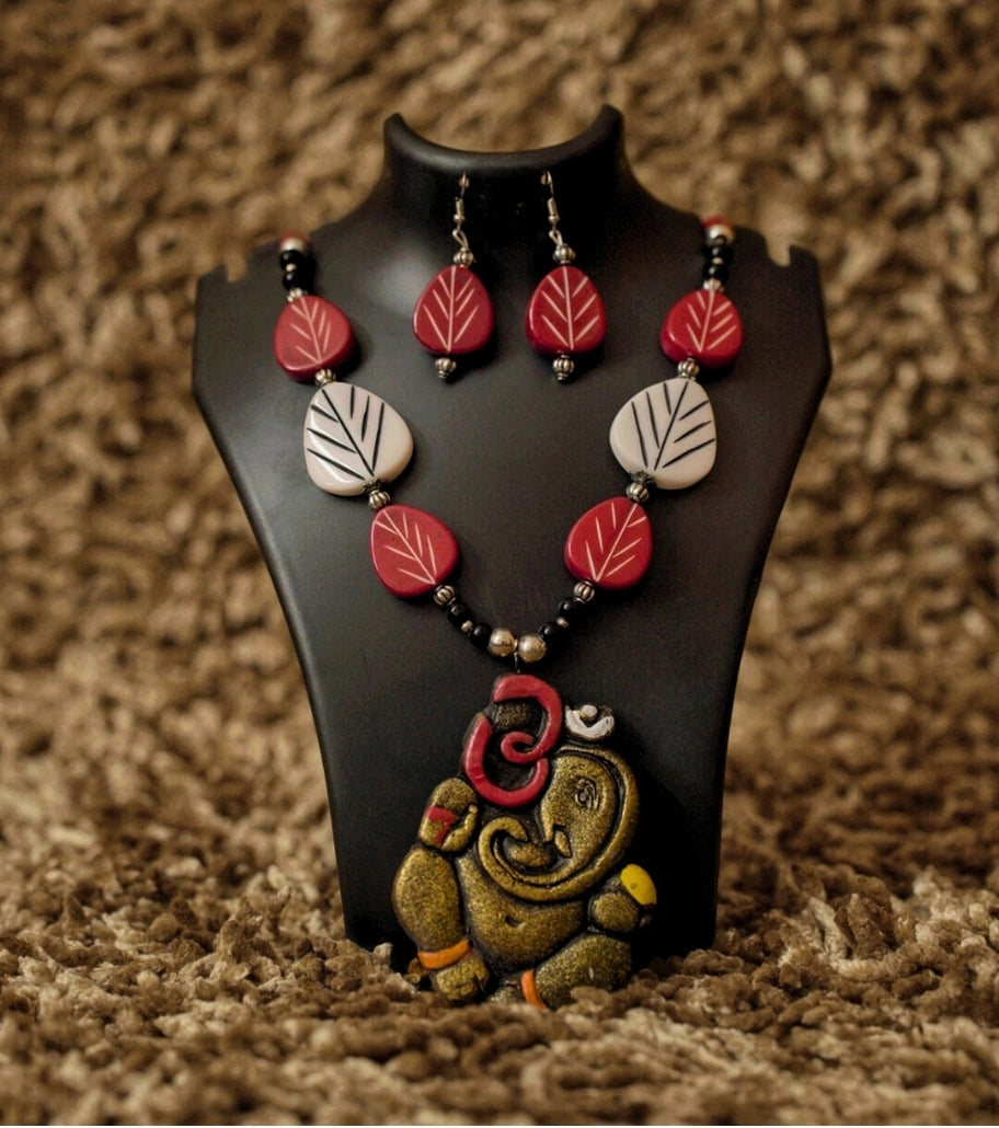 Vighnaharta TerraSet – Handcrafted Ganesha Terracotta Necklace & Earring Set - Retail Maharaj