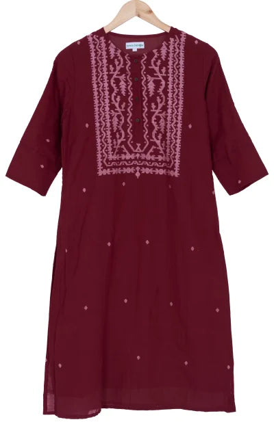 Jamdani Cotton Kameez – Black & Maroon - Retail Maharaj