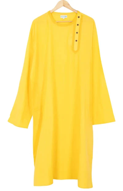 Embroidered Cotton Kurta – Yellow - Retail Maharaj