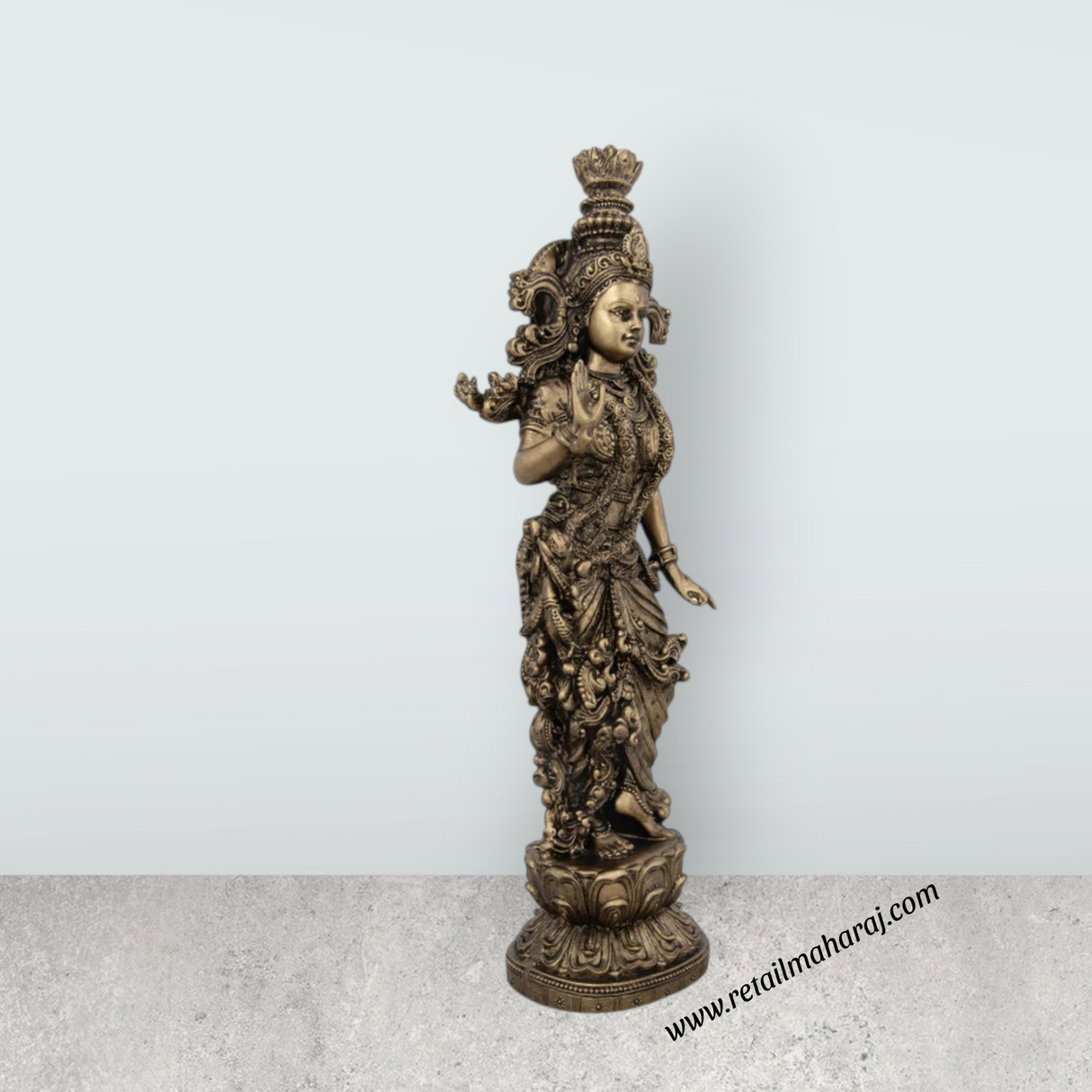 Radha Krishna Statue Pair - 14 x 4.5 Inches | Resin Statue/ Brass Polish Radha Krishna Idol for Pooja - Retail Maharaj